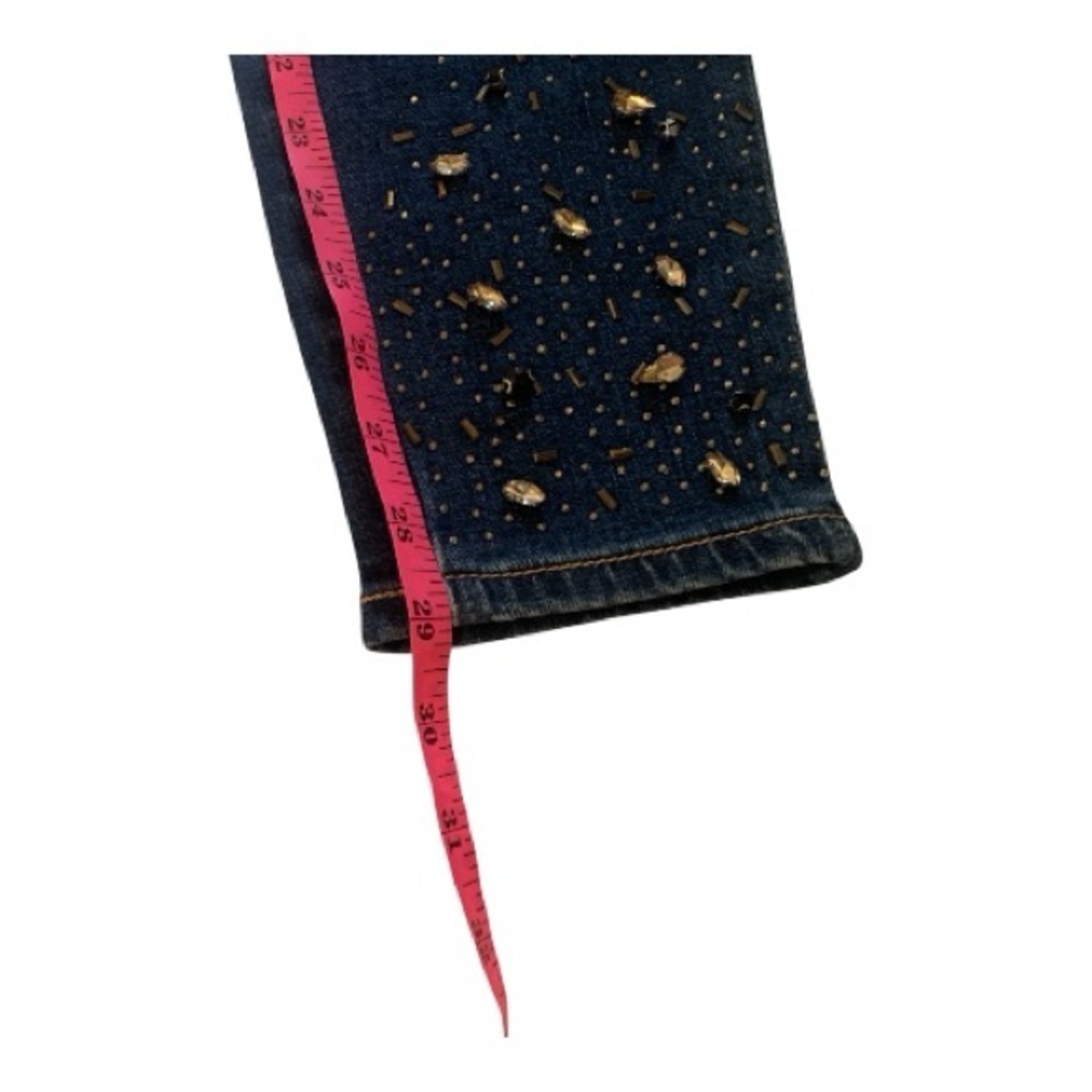 Coco + Carmen Dark Blue Wash Distressed Beaded Skinny Jeans High Rise Size L/XL - Picture 12 of 14